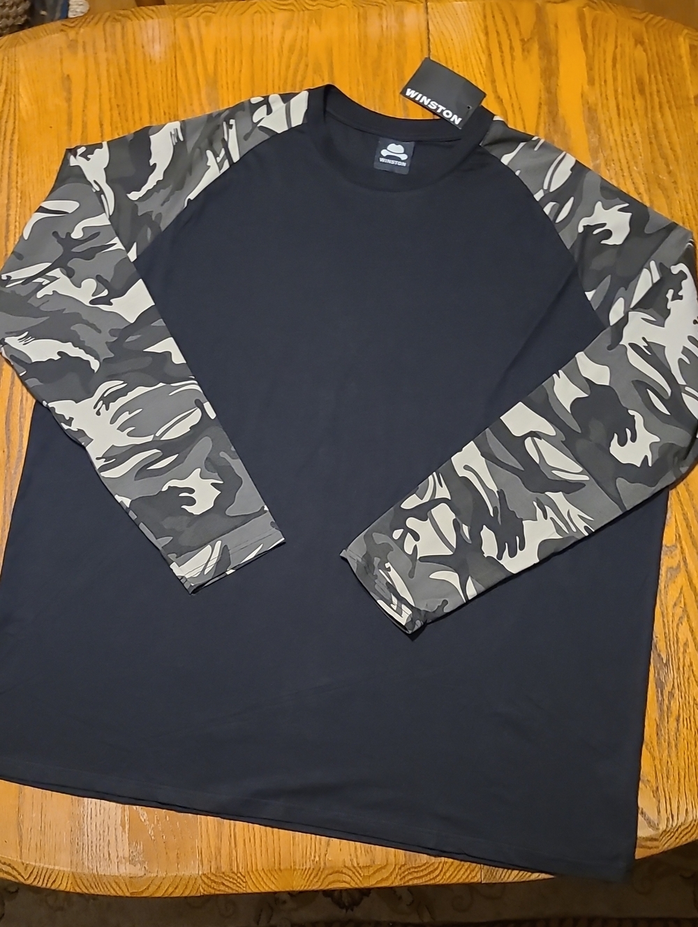 Winstom NWT Men's Black Long Sleeve Shirt with Gray Camo Sleeves 3XLT